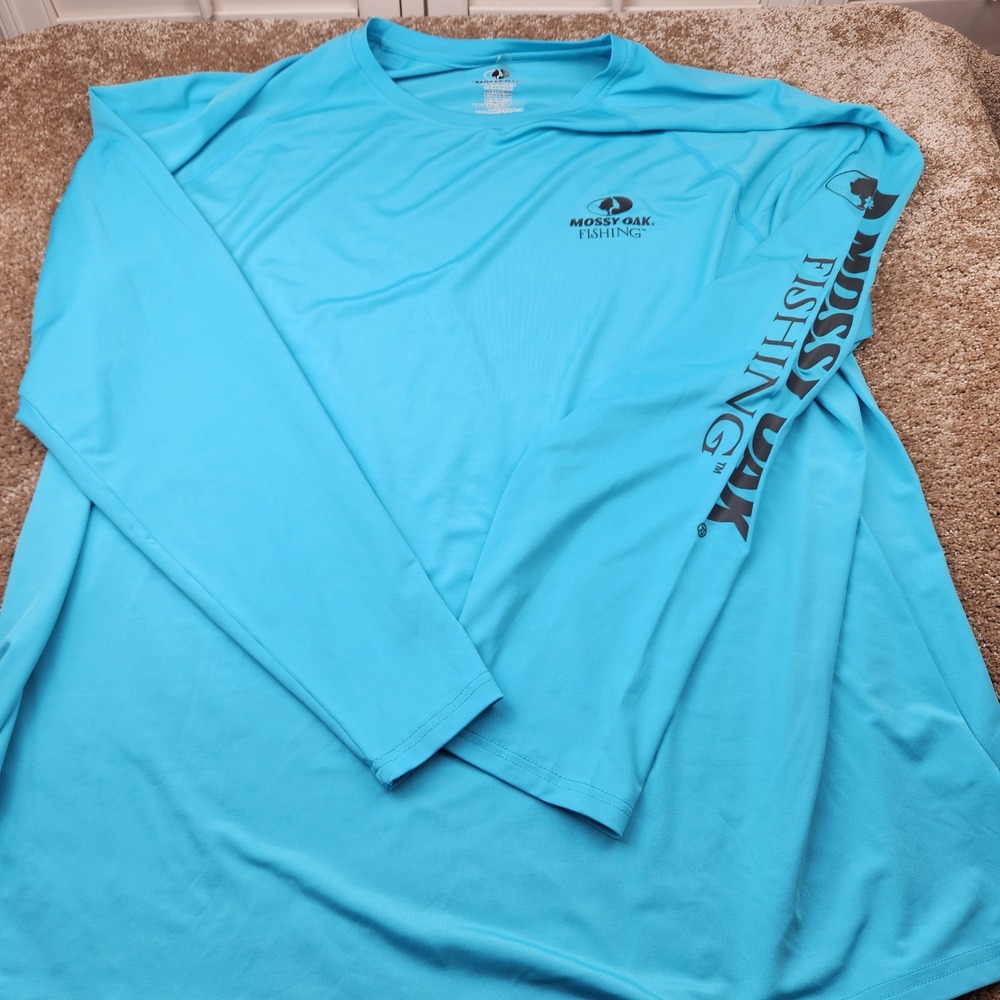 Mossy Oak Fishing Men 3XL Blue Long Sleeve Performance Shirt Graphic Tee